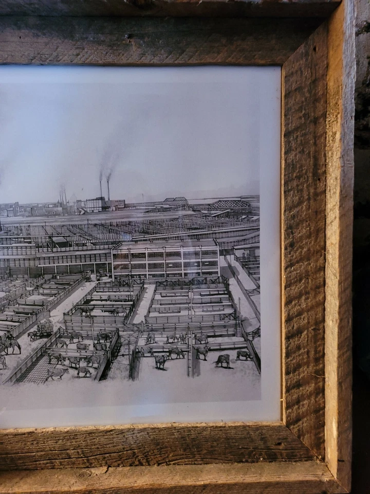 Lápiz Kansas City Stockyards 30x24 marco copia madera de granero. Envíos asegurados de finales de 1800 Foto 4 de 4
