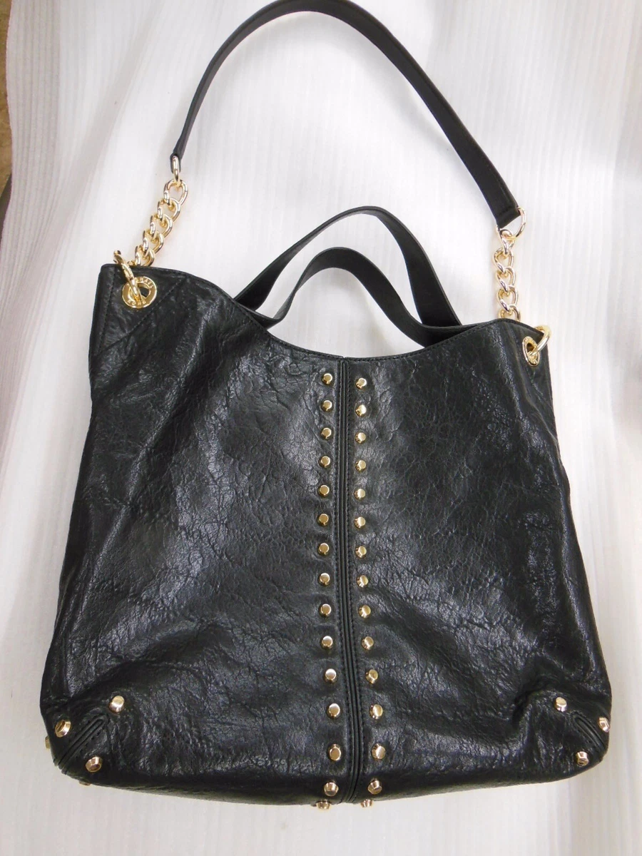 Michael Kors Uptown Astor Black Tortuga Leather gold Studded Tote
