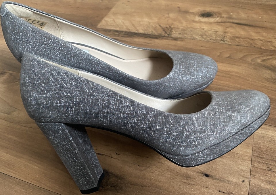 Clarks grey court high heels shoes size 8 eBay