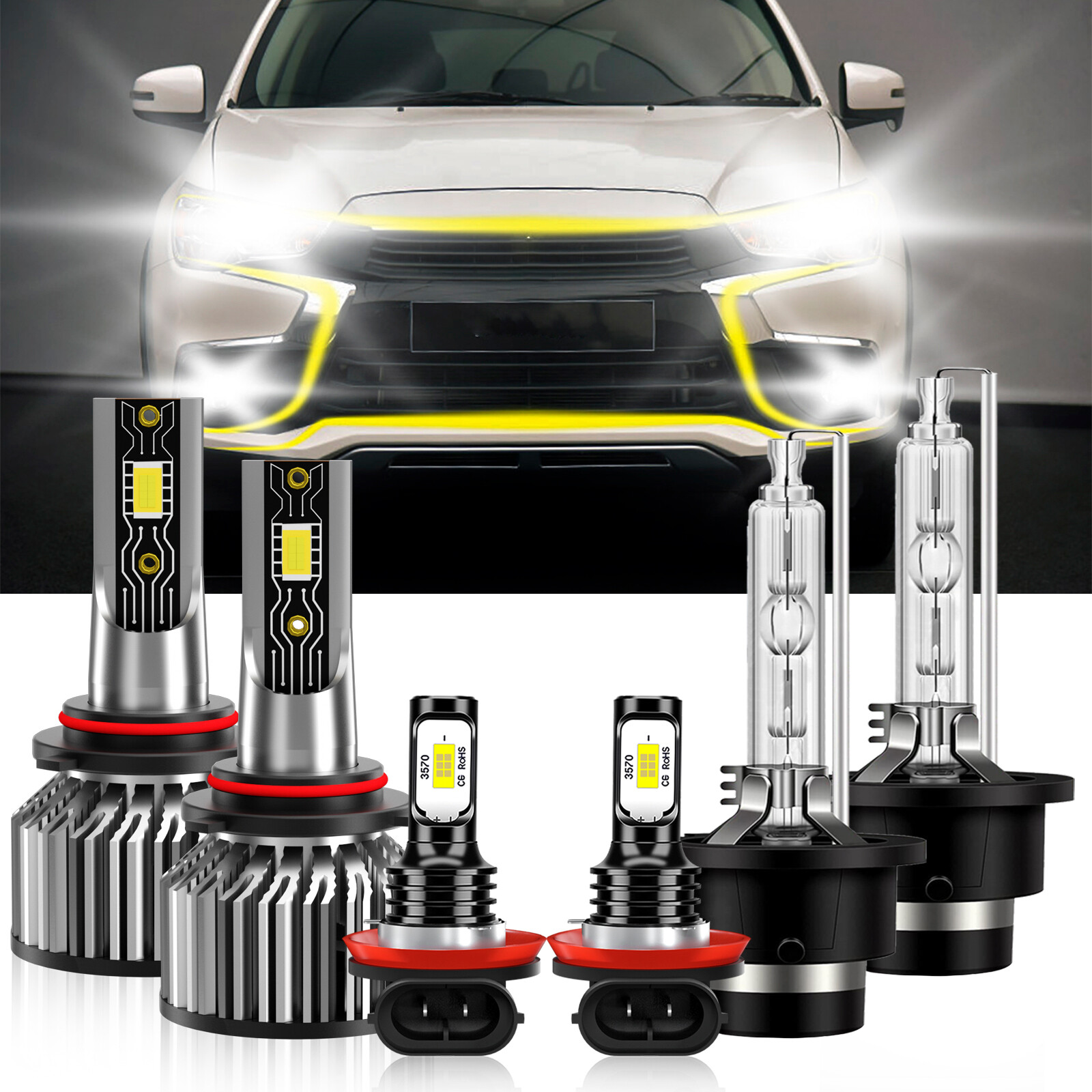 6PCS LED Headlight + Fog Light Bulbs Combo 6500K For Mitsubishi RVR 2011-2019