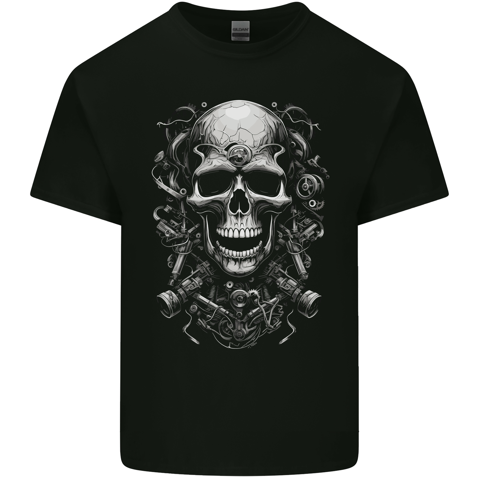 Engine Skull Motorcycle Biker Mechanic Car Mens Cotton T-Shirt Tee Top