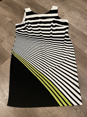 black white and lime green dress Maya Brooke Woman's Size 22 Black/White/Lime Striped Sleeveless Color:AZ002