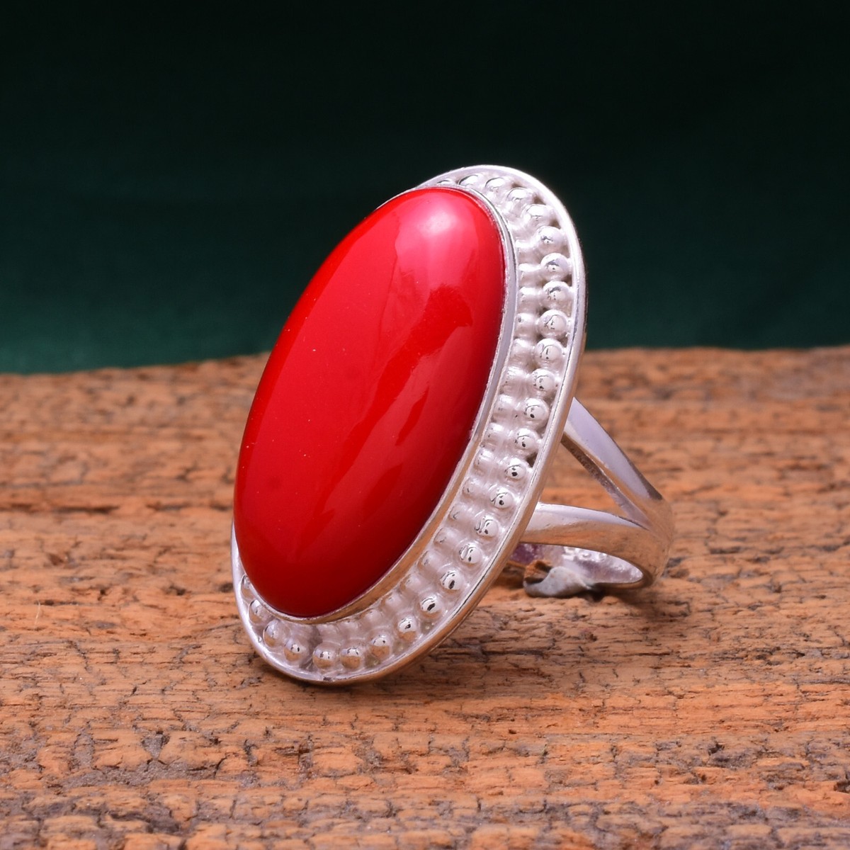 Marvelous Red Coral Gemstone 925 Sterling Silver Handmade Ring All