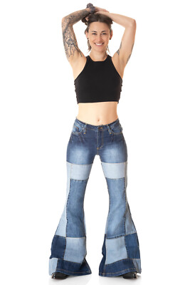 Comycom Damen Jeans Mega Schlaghose STAR DEJA-VU