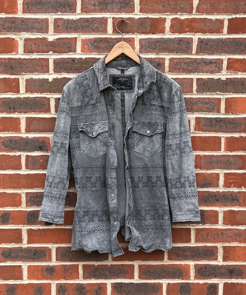 All Saints Mens OSLO 3/4 Suede Nordic Shirt Large Leather Moto Biker AllSaints - Image 3 of 4