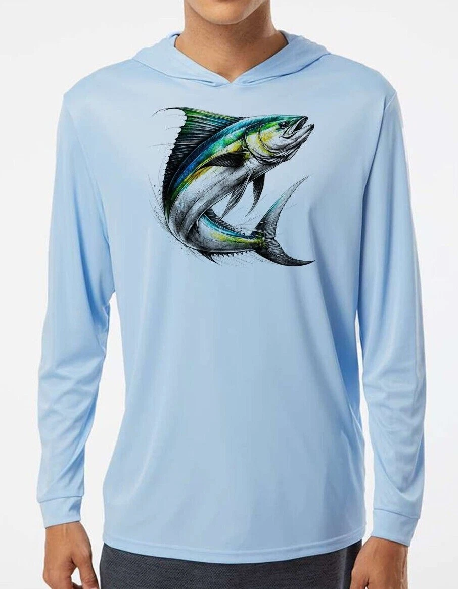 Mahi Mahi Fisherman Protected UPF 50 Long Sleeve T-Shirt Hood Boat Fishing