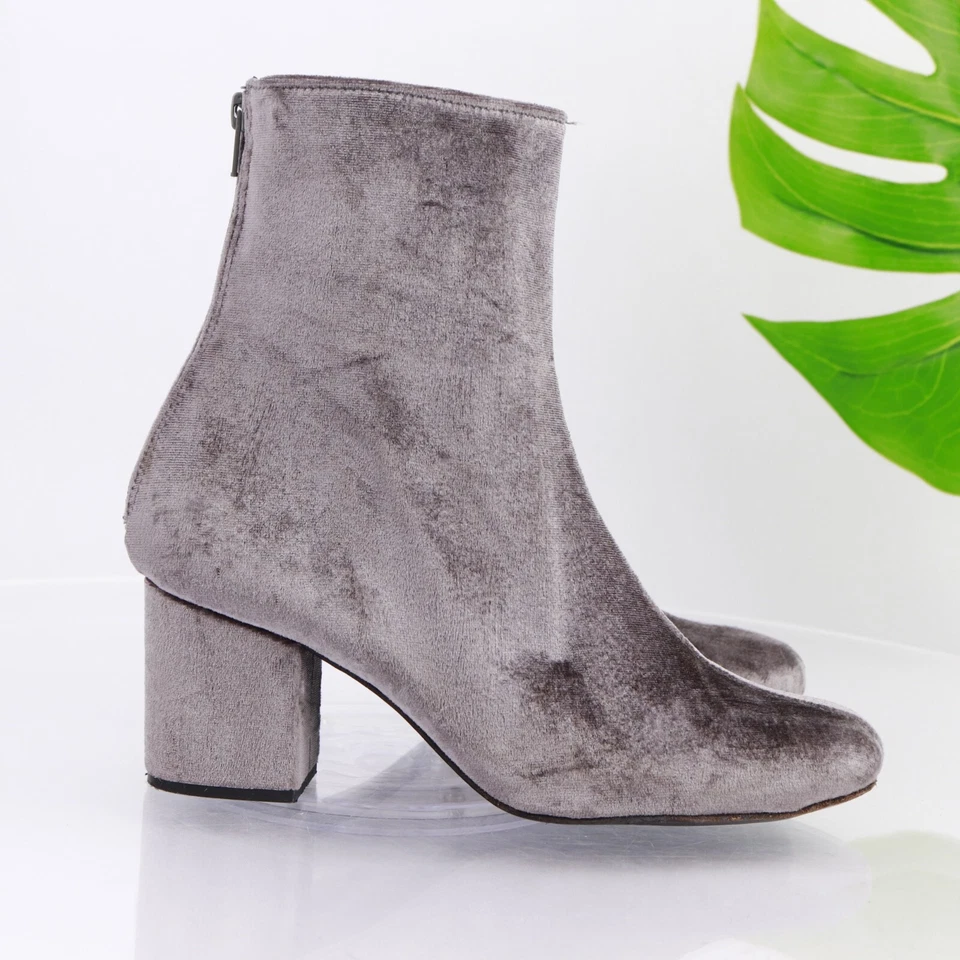 Free People Womens Cecile Boot Size 39 9 Gray Velvet Block Heel Bootie Boho Chic - Image 3 of 4