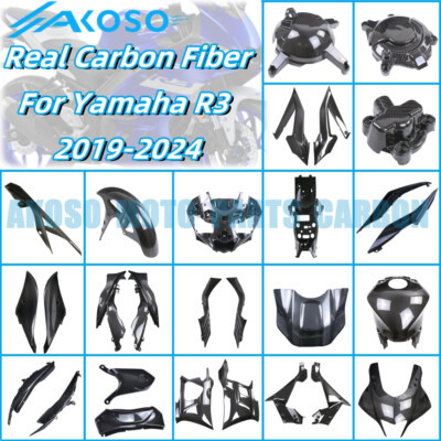 For Yamaha R3 2019-2024 Real Carbon Fiber Front Rear Fender Side Panels ...