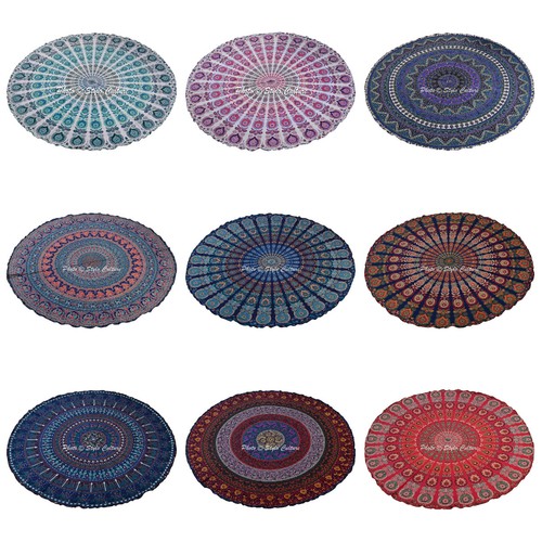 Bohemian Mandala Round Beach Tapestry Hippie Throw Yoga Mat Towel Roundie Indian - Picture 1 of 34