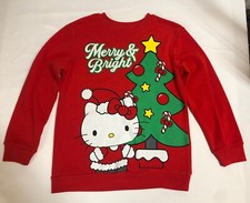 Hello Kitty Christmas Sweatshirt Kids Girls Size Large Red Merry  Bright Sanrio