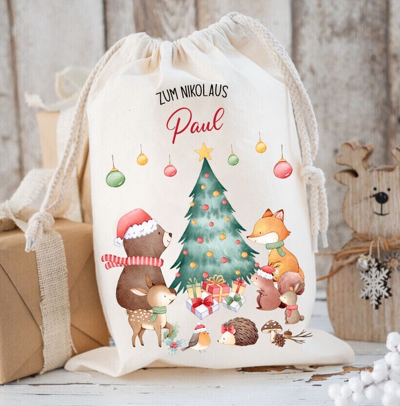 Nikolausbeutel personalisiert mit Name, Nikolausstiefel Geschenk Kinder, Tasche