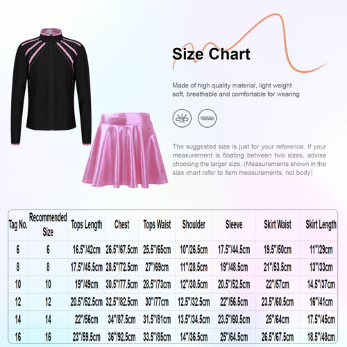 Kids Girls Costume Dance Dancewear Shiny Outfits Top Skirt A-Line Jacket Soft - Picture 32 of 60