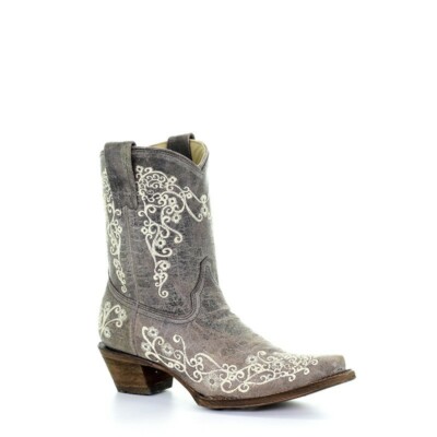 Floral Embroidery Corral Brown Crater Bone Embroidery Boot Corral
