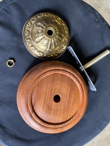 Old Embossed Brass Ceiling Light Fixture with Pau Rosa wood base#A37 - Picture 4 of 7