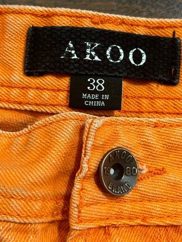 Akoo Brand Men's Denim Jean Shorts Size 38 Distressed Orange - Picture 5 of 10