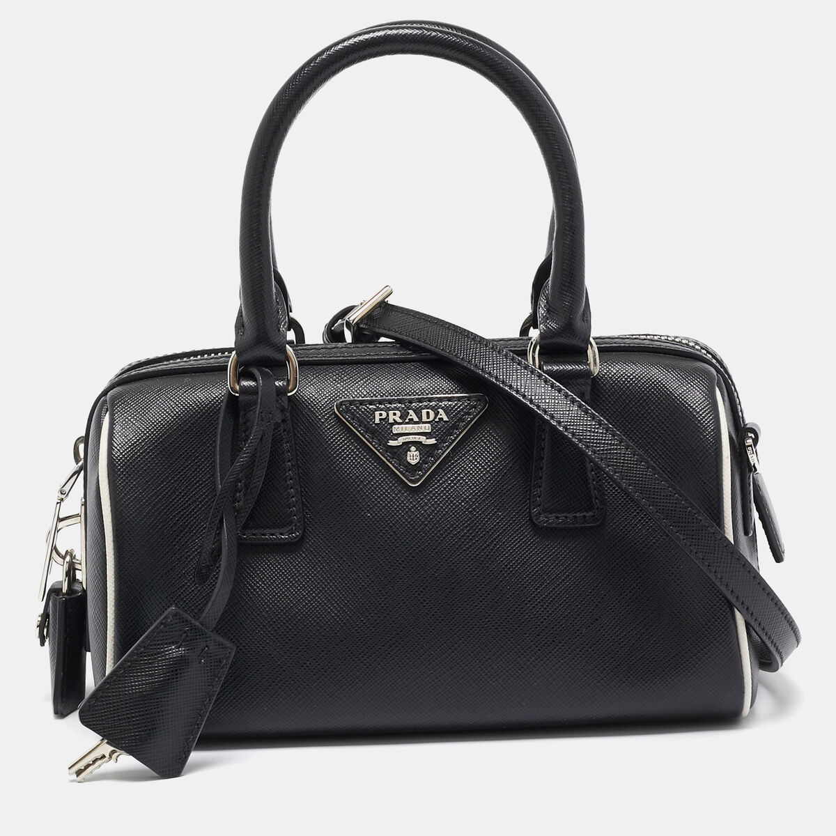 Prada Black Saffiano Lux Leather Mini Boston Bag | eBay Prada Black Saffiano Lux Leather Mini Boston Bag | eBay