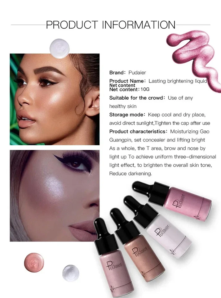 Liquid Highlighter Corrector Glitter Brighten Shimmer Face Bronzer Contour Glow - Image 4 of 4