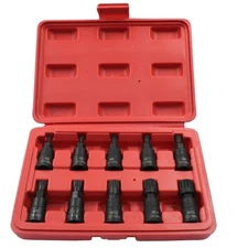 Triple Square Spline Bit Socket Set, 10pc M4-M16, 3/8" Drive, Cr-Mo Steel, St...