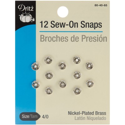 Dritz 80-40-65 Nickel Sew-On Snaps-Size 4/0 12/Pkg