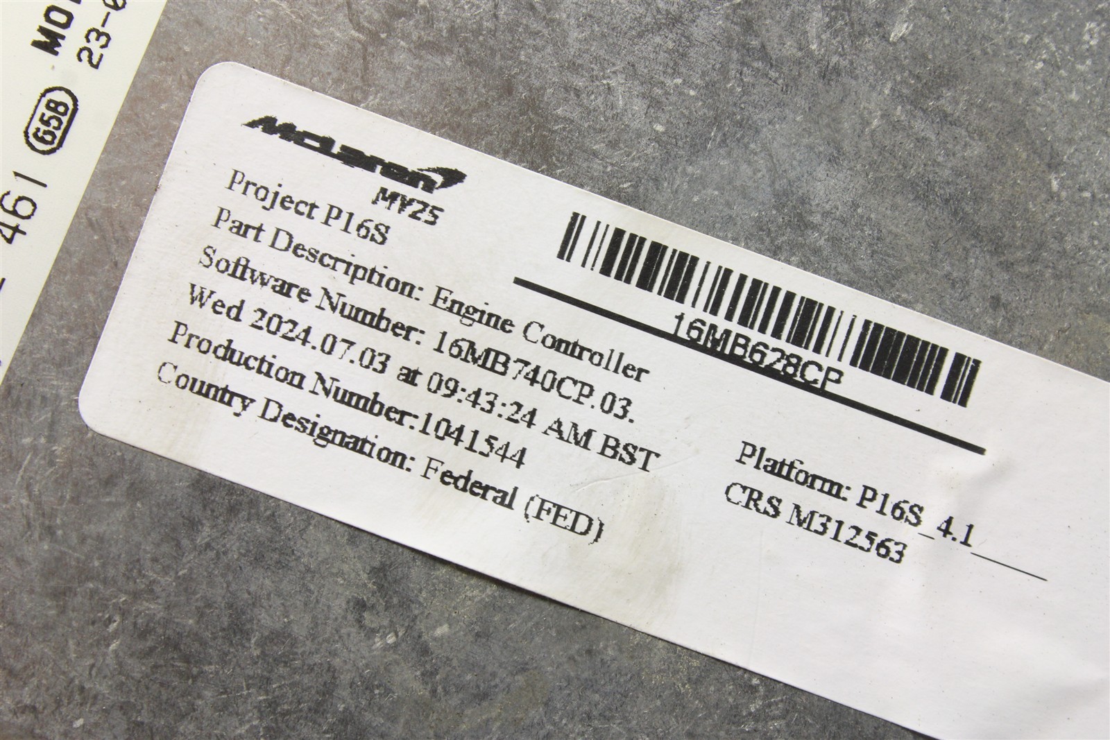 McLaren Artura 2025 Engine control unit P/N 16MA821CP