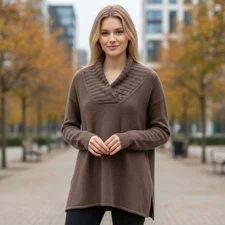 J. Jill Women's brown fuzzy fleece v neck sweater size S mature casual fall