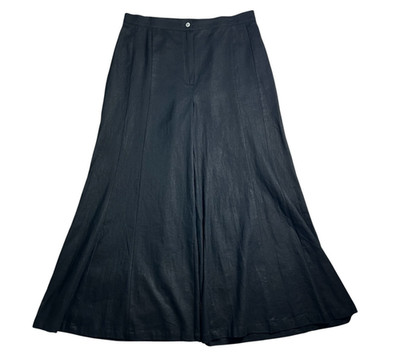 CeCe Black Linen Blend Super Wide Leg High Rise Ankle Pant  Size L Office Casual