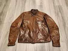 Vintage DISTRESSED Schott NYC Leather Jacket Cafe 70s 80s Size 42 Brown Talon 