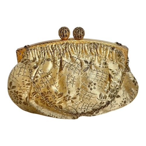 Vintage French Brocade Gold Tones Delicate Chain Silk Interior Mini Evening Bag - Picture 4 of 10