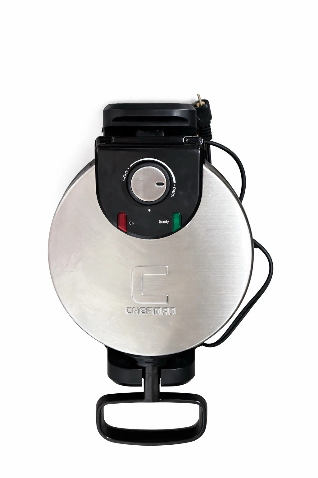 CHEFMAN Flip Belgian Waffle Maker Round Stainless Steel Works Great