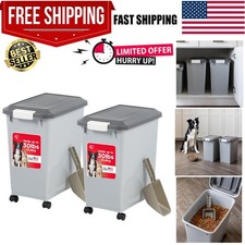 Dog Food Storage Container with Wheels, Airtight Lid, 2-Cup Scoop, Up to 30 P...