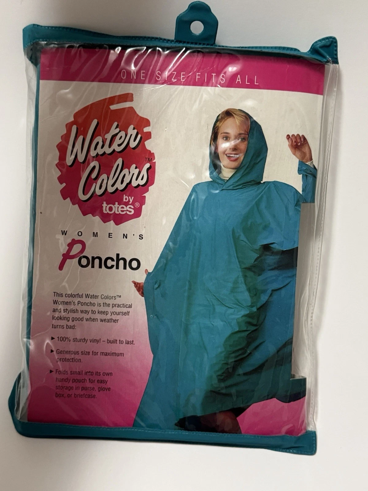 Vintage Totes Water Colors Women’s Rain Poncho Blue One Size w Carry Case