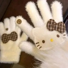 Hello Kitty Fur Gloves, White, Brand New