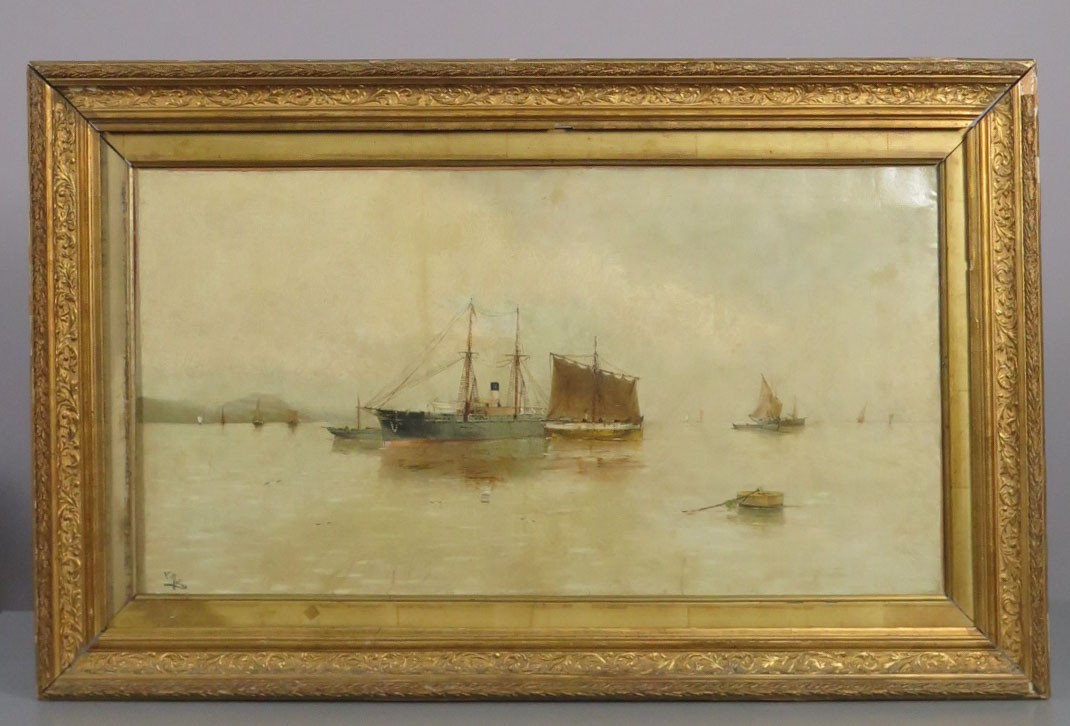 MARINA. OLEO S/ LIENZO. FIRMADO. V. MOLINA. SIGLO XIX. MARCO DE E