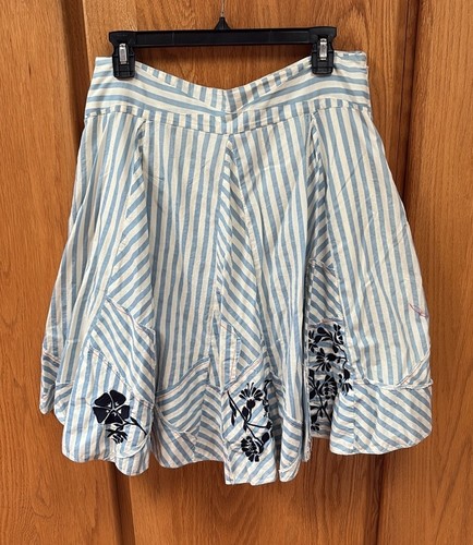 Anthropologie Lithe Hazel Hedge Embroidered Vintage Blue White Skirt 12 - Picture 3 of 7