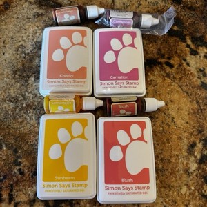 Simon Says Stamp 4 USED Ink Pads Lot With INKERS Cheeky Carnation Sunbeam Blush