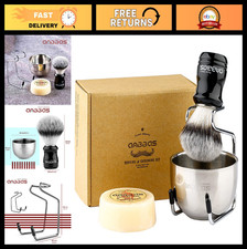 Synthetic Badger Hair Shaving Brush Set with Stainless Steel Stand, Bowl  Goat