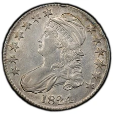 1824 PCGS AU Details Capped Bust Half Dollar (O-107), Silver U.S. Coin 50c