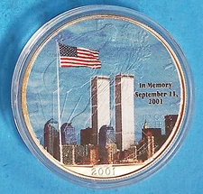 2001 American Silver Eagle Colorized World Trade Center 1 Oz 999 Silver