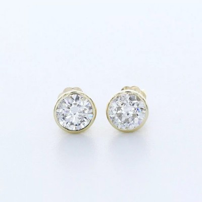 14K Gold Ohrstecker Zargenfassung klassisch 1,60 Karat rund natürlicher Diamant F SI1