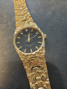 AP78 Vintage Mens Milan 31mm Gold Nugget Watch No Crystal For Repair As Is**