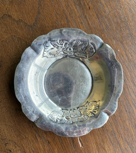 Pequeño cuenco pequeño de plata esterlina México 925 floral plato de baratija 29,7 g