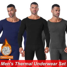 Men Thermal Underwear Set Fleece Lined Long Johns Top & Bottom Base Layer US