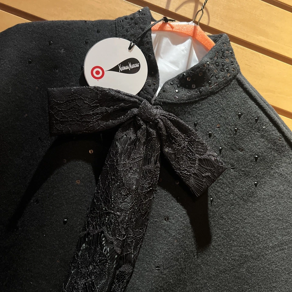 Nuevo con etiquetas Capa Prabal Gurung Lentejuelas Neiman Marcus Target Negro Mezcla Lana OS Foto 3 de 4