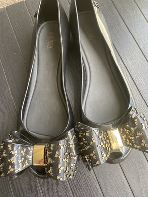 Melissa Kids Black & Gold Shoes With Bow Kids Size 9 EUC