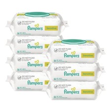 Pampers 07325 1-Ply 6.7" x 7" Sensitive Baby Wipes - Unscented, White 7/CT New