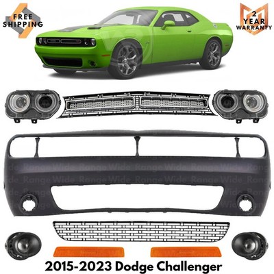 Front Bumper Cover Fascia Paintable & Grille Kit For 2015-2023 Dodge Challenger