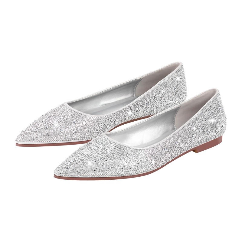 Womens Rhinestone Flats Shiny Wedding Pointed Toe Ballet Flats Bridal Shoes US10