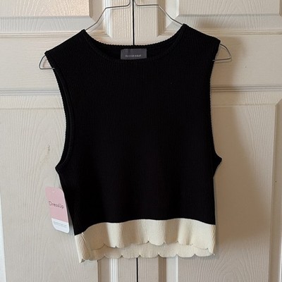 Hudson Gray Rib-Knit Sweater Vest Black White Colorblock Sleeveless Crew L