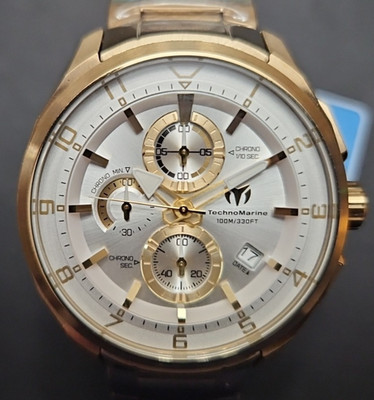 Technomarine Ocean Quantum Men s 44mm Gold Tone Quartz TM-318118 Watch NIB