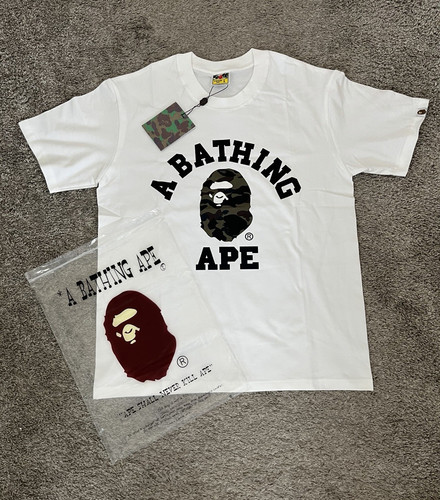 A Bathing Ape BAPE College Tee White Ape Head Logo Graphic T-Shirt Men's L